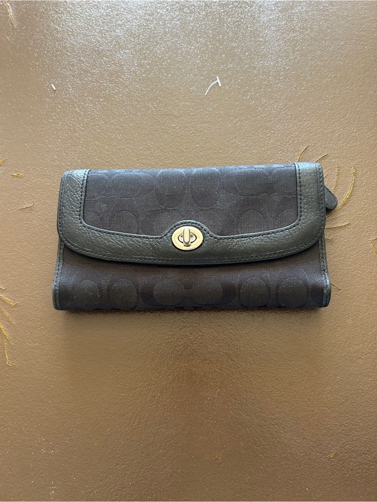 Coach Handbags - Coach Black Signature Canvas Wallet with Silver Turnlock